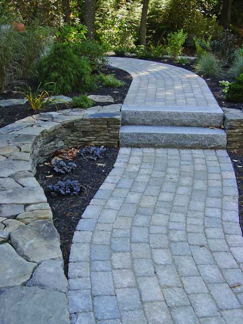paver walkway with stone steps