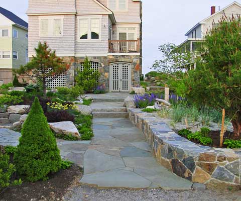 Stone wall and landscape project on Wells Beach Maine